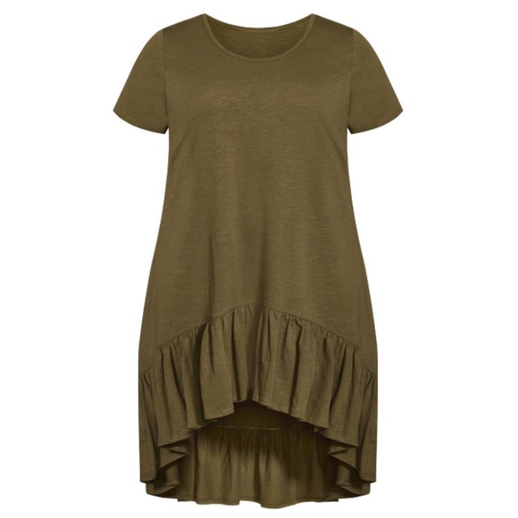 ZIM & ZOE 16-32W Olive Ella Ruffle Hi Lo Midi Maxi Dress (E34.10) - Picture 2 of 5